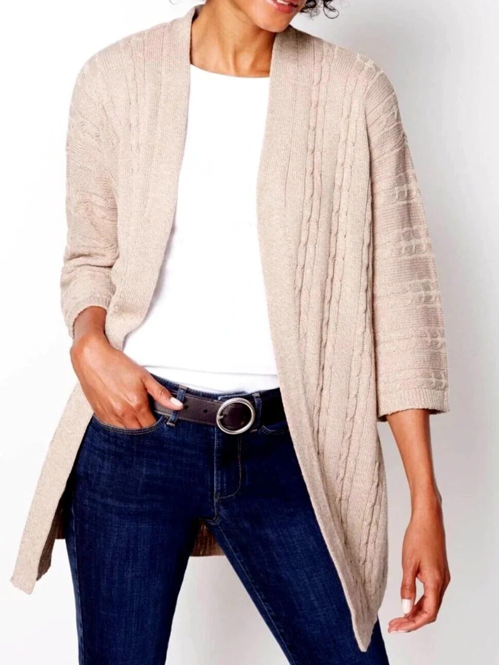 J.Jill Perfect Relaxed Open Front Cabled Cardigan